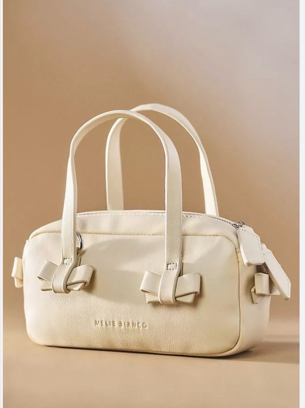 Melie Biianco Cream Satchel with Top Handles